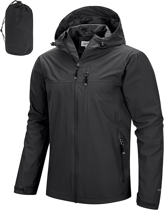 33,000ft Men's Packable Rain Jacket Lightweight Rain Shell Jacket with Hood Waterproof Raincoat for Cycling