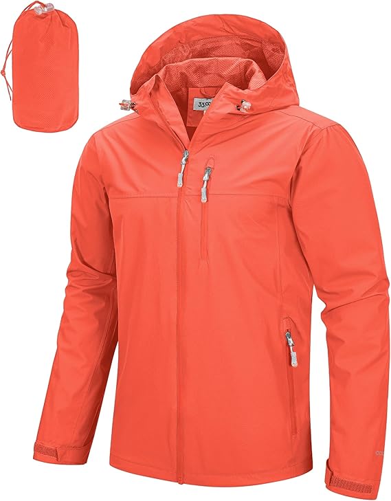 33,000ft Men's Packable Rain Jacket Lightweight Rain Shell Jacket with Ho33,000ft Men's Packable Rain Jacket Lightweight Rain Shell Jacket with Hood Waterproof Raincoat for Cycling- orangeod Waterproof Raincoat for Cycling