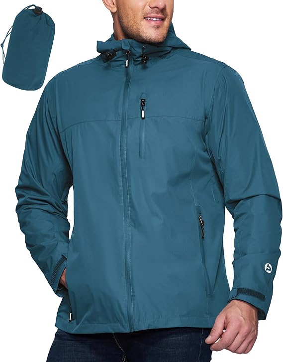 Outdoor Ventures Men's Packable Rain Jacket Waterproof Lightweight Raincoat with Hood Windproof Cycling Jackets